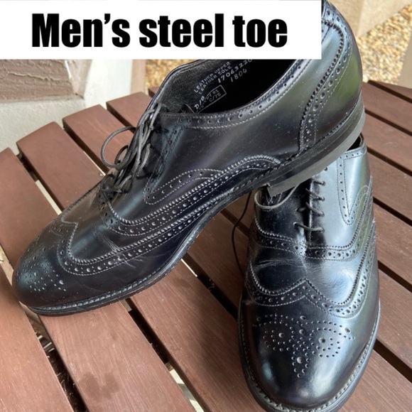 Good Year Men’s leather Leather sole steel tip black Oxford 10 1/2 Men’s sh… - Picture 2 of 14